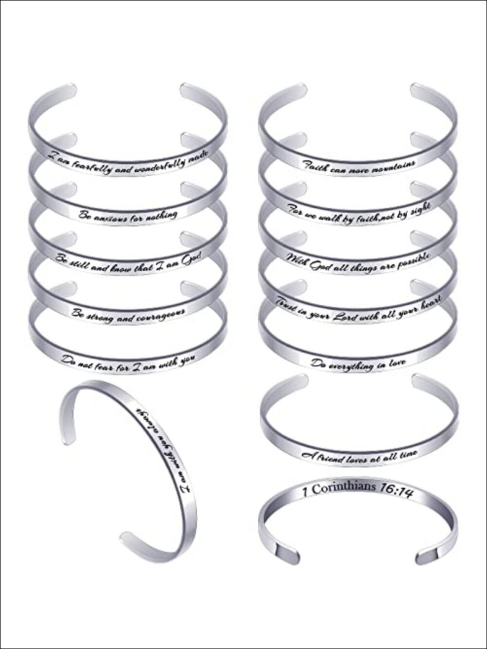 12 Pc Stainless Steel Christian Bible Verse Cuff Bracelets Set